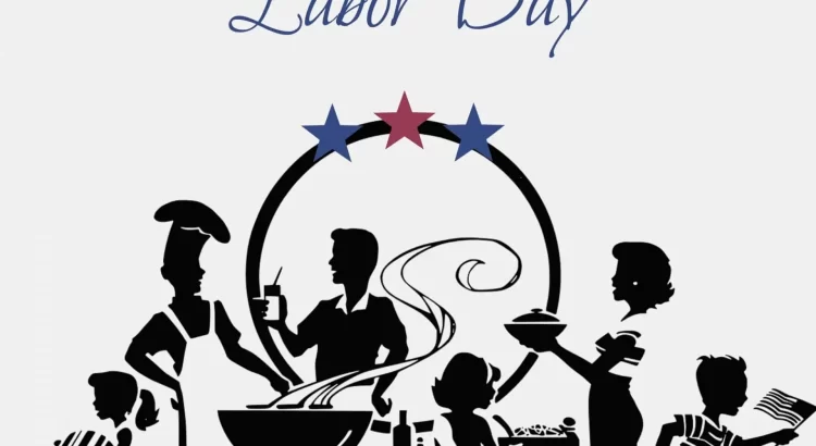 Family and Friends in silhouette celebrating Happy Labor Day 2023