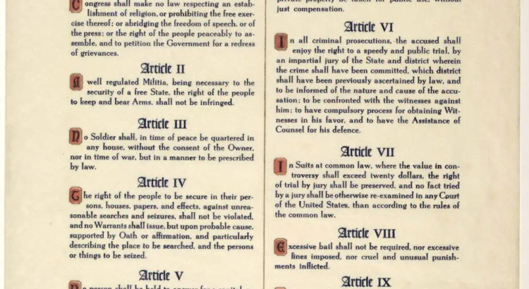 A replica image of The Bill of Rights, the first 10 Amendments to the Constitution of the United States of America, for a post about Independence Day. Image courtesy: https://loc.getarchive.net/media/a-bill-of-rights-as-provided-in-the-ten-original-amendments-to-the-constitution